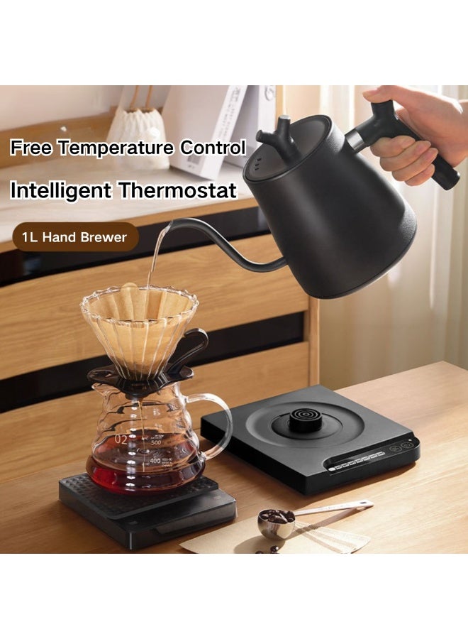 ماكدو غلاية كهربائية ذات عنق معقوفة، غلاية شاي كهربائية ذكية من الفولاذ المقاوم للصدأ سعة 1 لتر، غلاية شاي كهربائية ذكية من الفولاذ المقاوم للصدأ، إيقاف تشغيل تلقائي + تحكم ذكي في درجة الحرارة، تسخين سريع 1000 وات (أسود) - Image 2