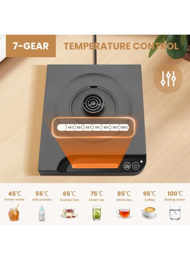 ماكدو غلاية كهربائية ذات عنق معقوفة، غلاية شاي كهربائية ذكية من الفولاذ المقاوم للصدأ سعة 1 لتر، غلاية شاي كهربائية ذكية من الفولاذ المقاوم للصدأ، إيقاف تشغيل تلقائي + تحكم ذكي في درجة الحرارة، تسخين سريع 1000 وات (أسود) - Image 3