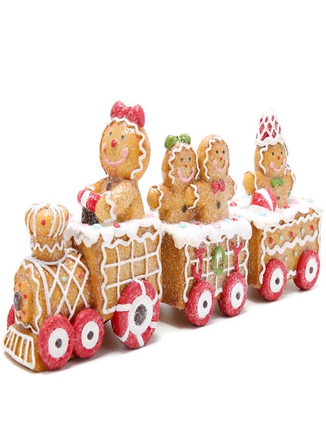 Hodao 9.25” Length Christmas Gingerbread Man Train Decorations Xmas Train Figurines Winter Decor Handmade Polyresin Gingerbread Man Figurine for Xmas Decor Gift - Christmas Party Home Decor - Image 1