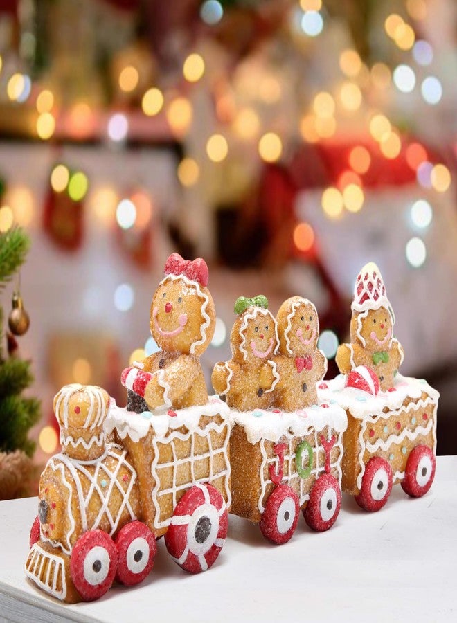 Hodao 9.25” Length Christmas Gingerbread Man Train Decorations Xmas Train Figurines Winter Decor Handmade Polyresin Gingerbread Man Figurine for Xmas Decor Gift - Christmas Party Home Decor - Image 4