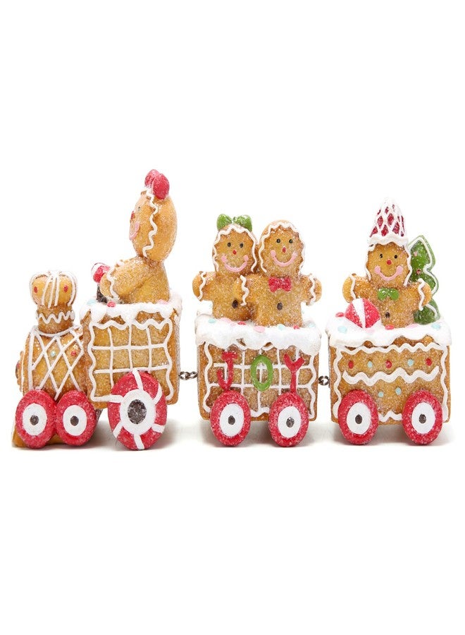 Hodao 9.25” Length Christmas Gingerbread Man Train Decorations Xmas Train Figurines Winter Decor Handmade Polyresin Gingerbread Man Figurine for Xmas Decor Gift - Christmas Party Home Decor - Image 2