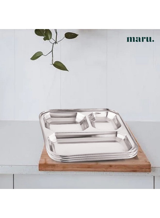 MARU طقم أطباق تقسيم العشاء من مارو من الفولاذ المقاوم للصدأ - متين وكبير 3 في 1 أطباق مقسمة، مثالي لباف بهجي، الإفطار، الغداء والعشاء - قوي وسهل التنظيف - Image 2