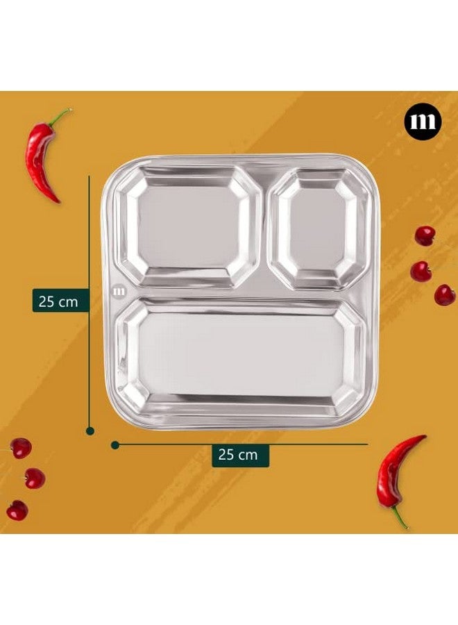 MARU طقم أطباق تقسيم العشاء من مارو من الفولاذ المقاوم للصدأ - متين وكبير 3 في 1 أطباق مقسمة، مثالي لباف بهجي، الإفطار، الغداء والعشاء - قوي وسهل التنظيف - Image 3