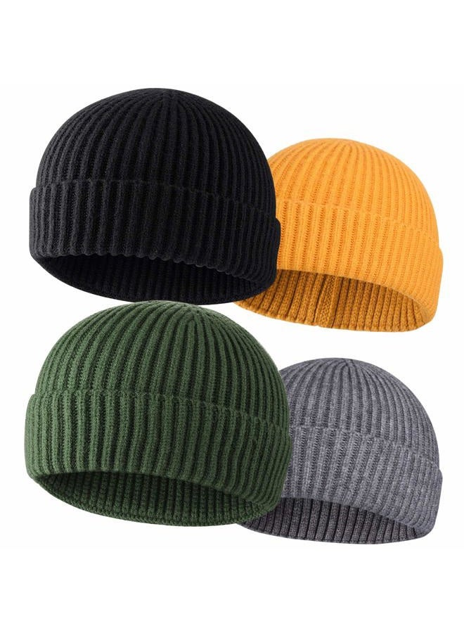 Roybens 4 Pack Wool Fisherman Beanies for Men, Knit Short Watch Cap Winter Warm Hats, D - Image 1