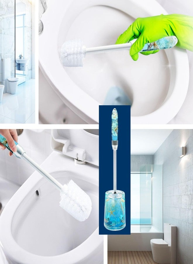 FONMY Toilet Brushs and Holder Acrylic with Nature Seashell,Compact Size Toilet Bowl Brush with Plastic Handle Easy to Hide, Drip-Proof,Space Saving for Storage,Easy to Assemble,Deep Cleaning, (Blue) - Image 5