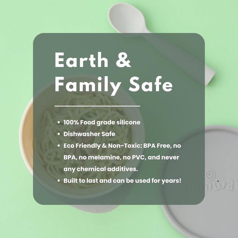 Miniware ملعقة سيليكون للأطفال للتدريب - أدوات طعام للأطفال خالية من BPA - ملاعق للأطفال للتغذية الذاتية 6 أشهر | سيليكون غذائي 100% - ملاعق حديثة وآمنة للغسل في غسالة الصحون (رمادي وخوخي، عبوة 2)  - Image 5