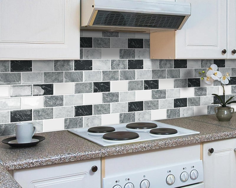 DEWOO 3D Self Adhesive Wall Tiles Peel and Stick Sticky Splashback Subway Metro Marble Tile for Kitchen Bathroom,10-Sheet (12"×12") - Image 2