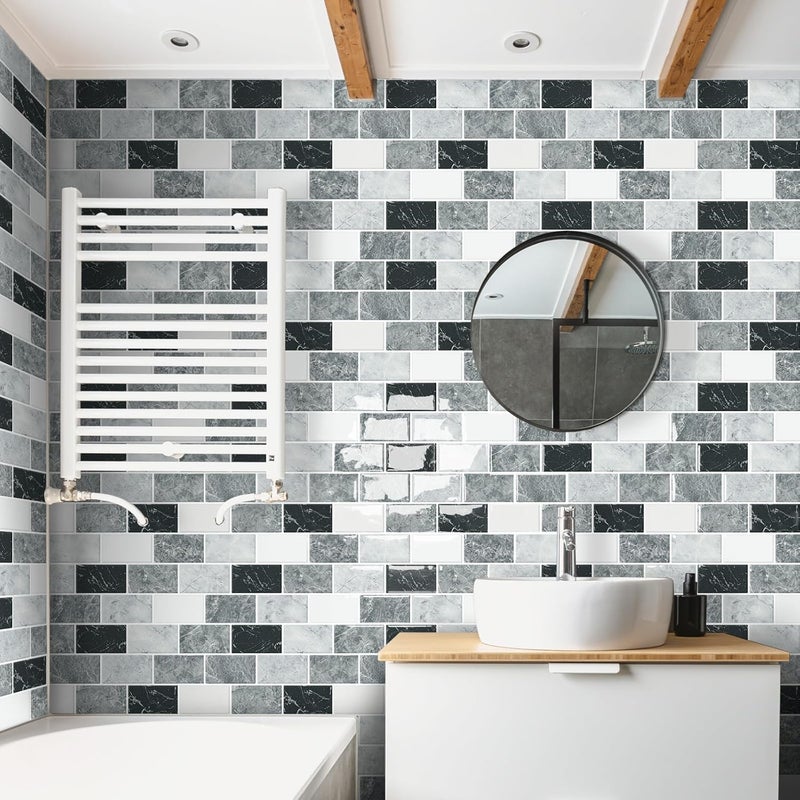 DEWOO 3D Self Adhesive Wall Tiles Peel and Stick Sticky Splashback Subway Metro Marble Tile for Kitchen Bathroom,10-Sheet (12"×12") - Image 3