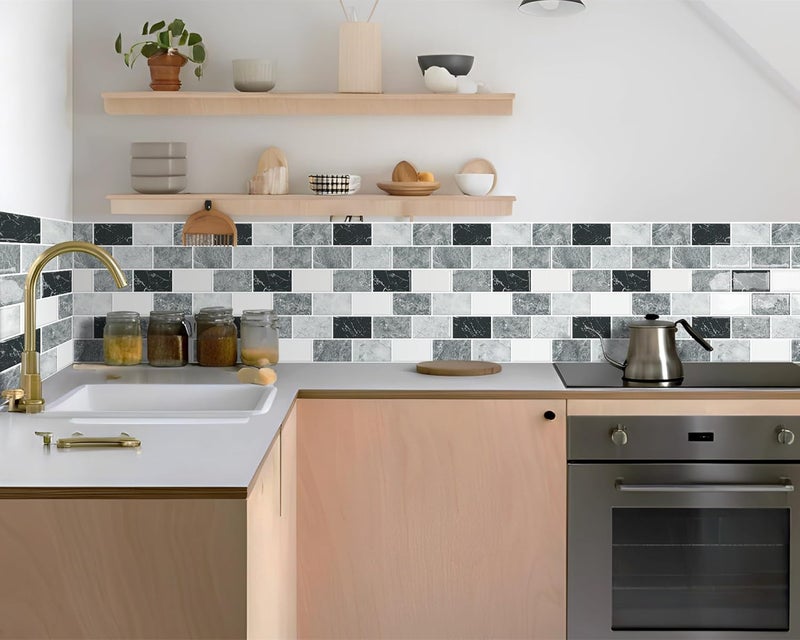DEWOO 3D Self Adhesive Wall Tiles Peel and Stick Sticky Splashback Subway Metro Marble Tile for Kitchen Bathroom,10-Sheet (12"×12") - Image 4