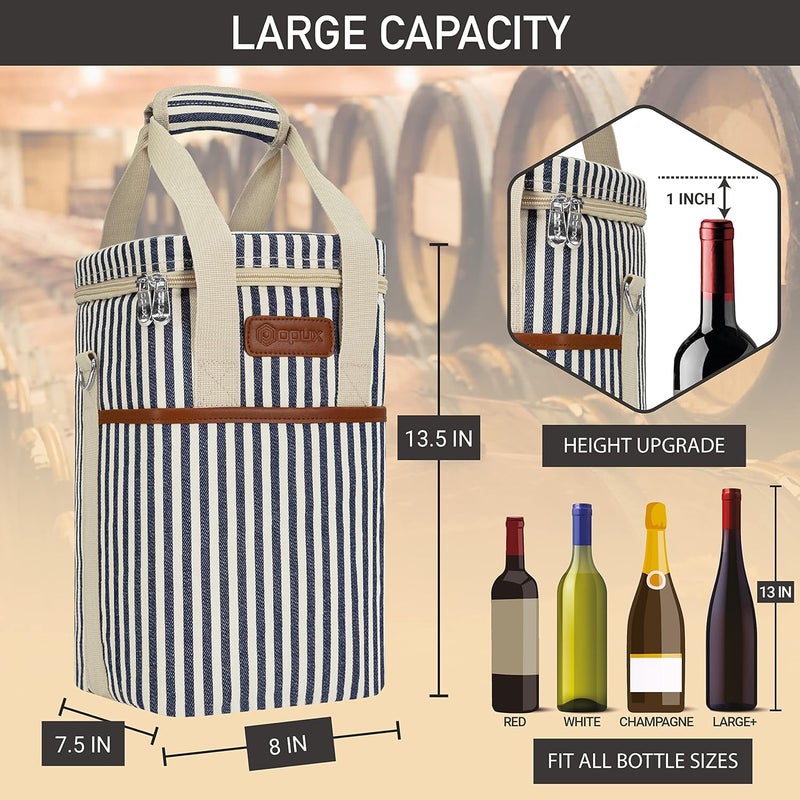 OPUX 4,6 Bottle Wine Bag Tote Carrier | Leakproof Insulated Wine Cooler Bag for Travel, BYOB, Picnic | Padded Portable Wine Bottle Bag for Dinner Party, Christmas Gift for Wine Lovers, Women, Men - Image 3