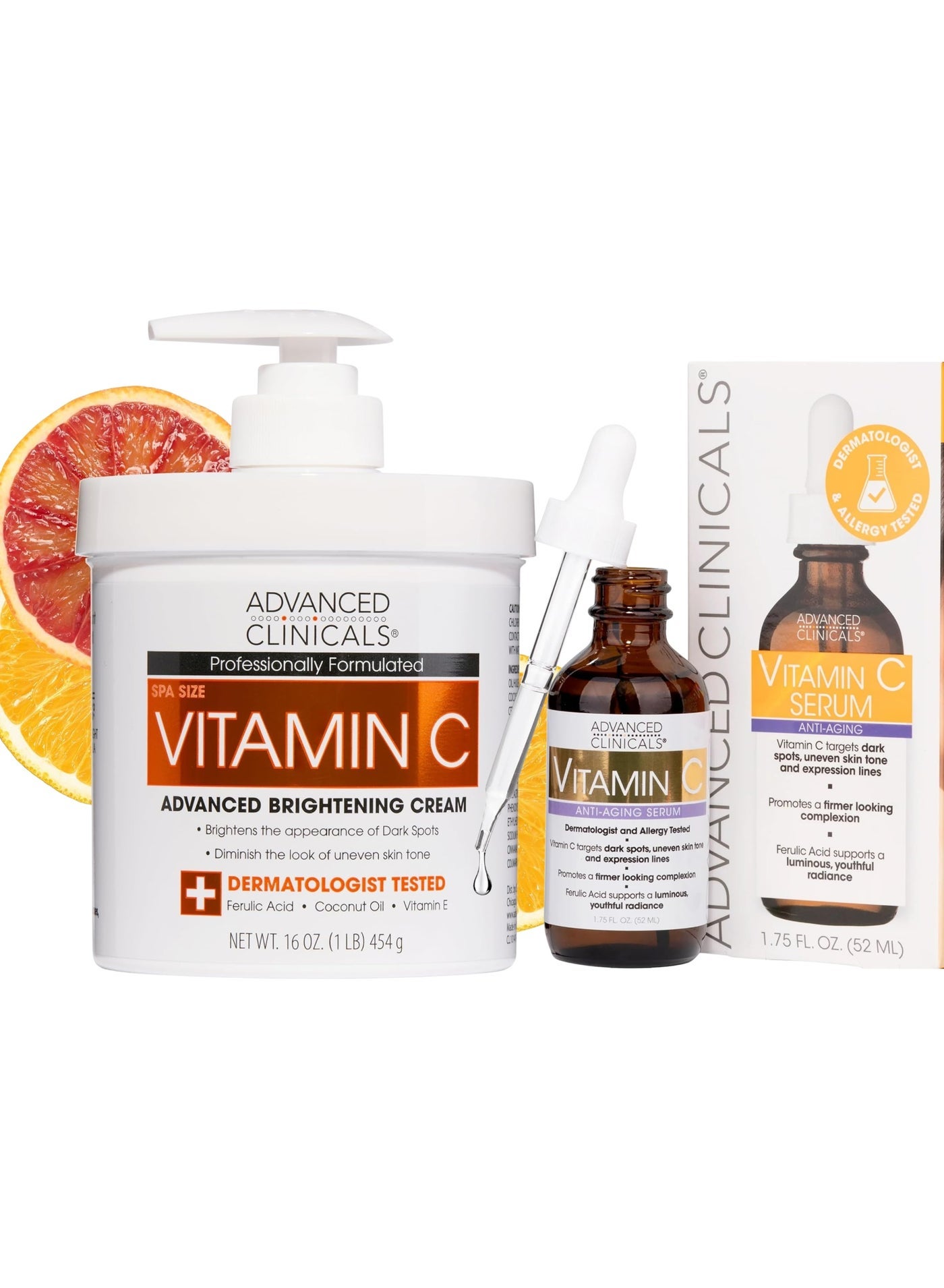 Advanced Clinicals Vitamin C Advanced Brightening Cream And Vitamin C Face Serum Bundle