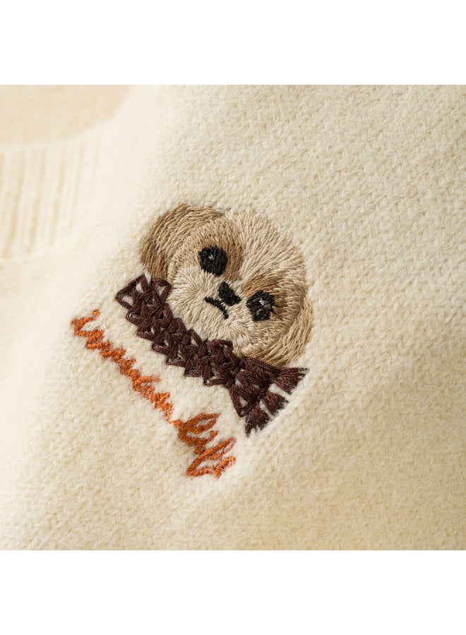 Inman Vintage V-neck Embroidered Knit Vest Autumn Women's New Sleeveless Top Pear Blossom Apricot XL - Image 3