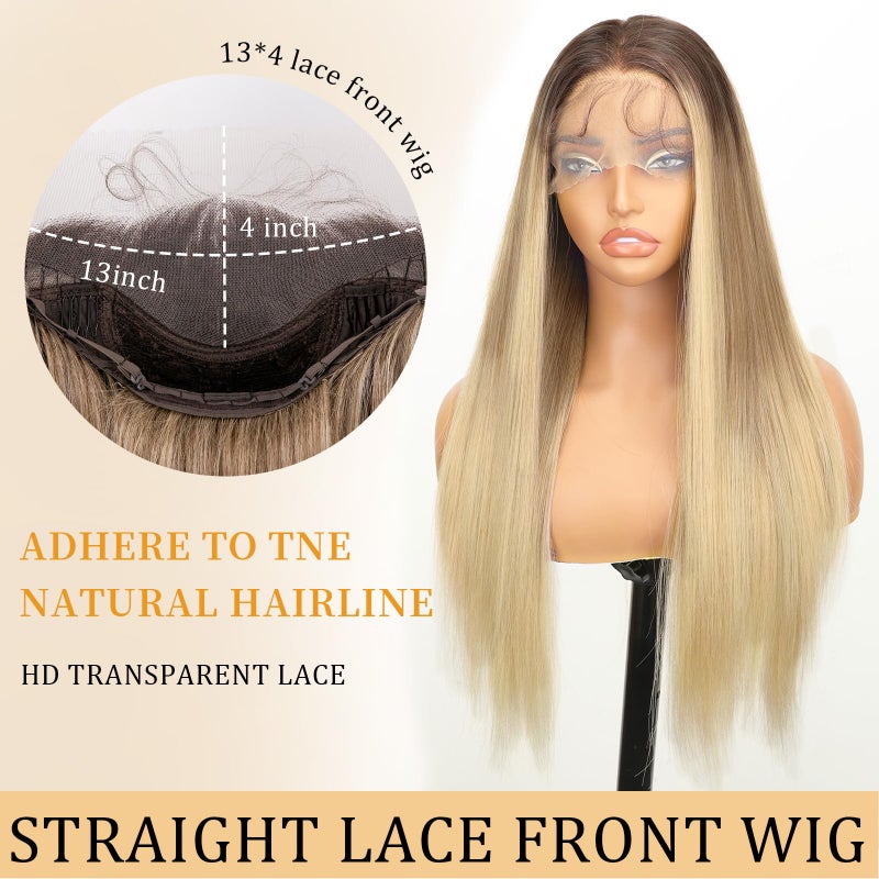 AISI HAIR 13x4 HD Lace Front Wig Mixed Blonde Pre Plucked With Baby Hair Straight Glueless Synthetic Wigs for Women 28inch Beginner Friendly - Image 2