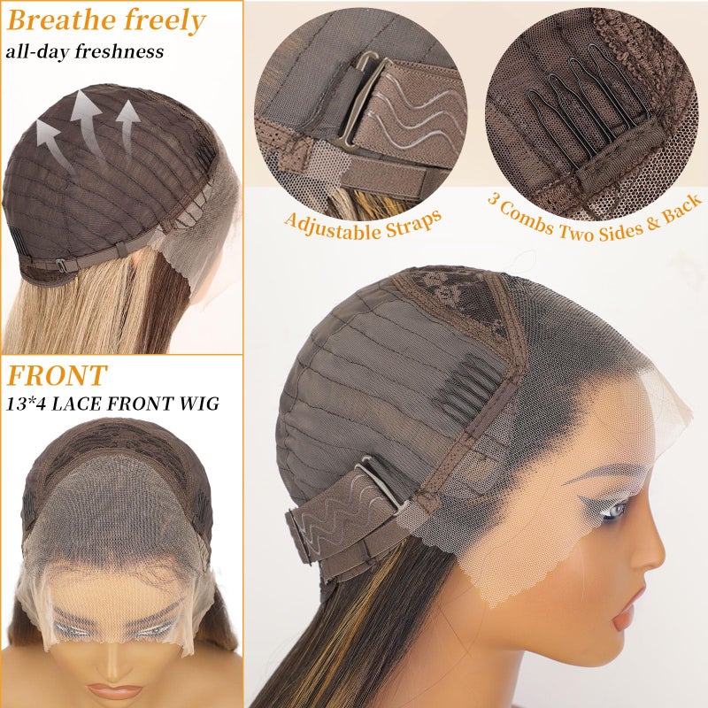 AISI HAIR 13x4 HD Lace Front Wig Mixed Blonde Pre Plucked With Baby Hair Straight Glueless Synthetic Wigs for Women 28inch Beginner Friendly - Image 5