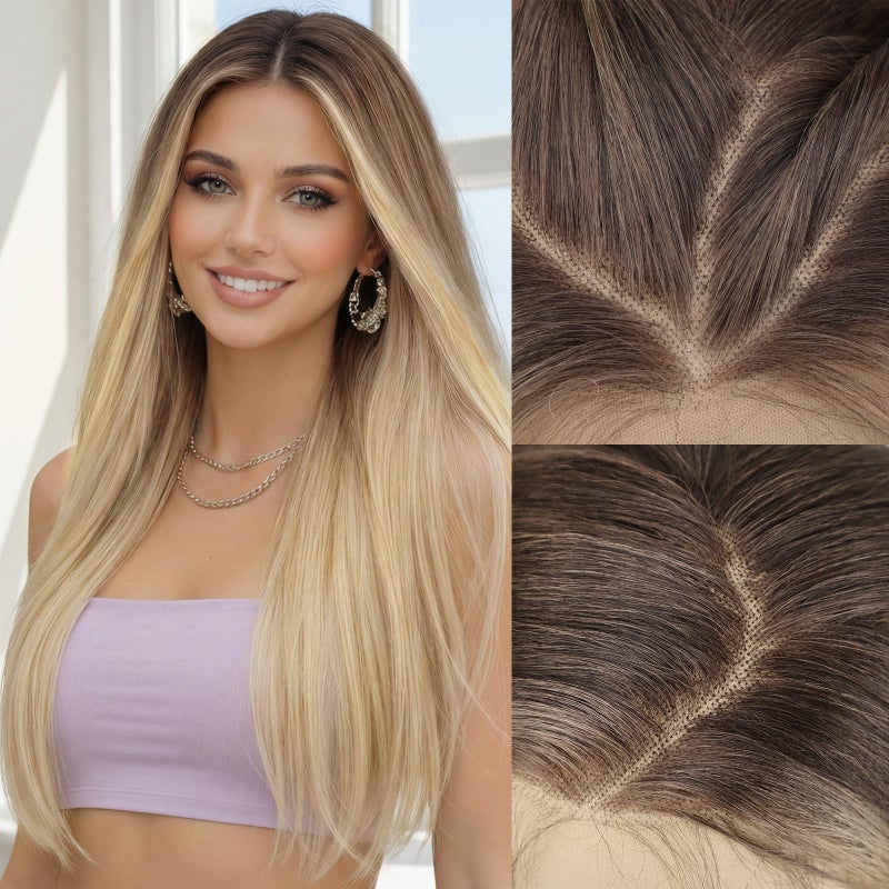 AISI HAIR 13x4 HD Lace Front Wig Mixed Blonde Pre Plucked With Baby Hair Straight Glueless Synthetic Wigs for Women 28inch Beginner Friendly - Image 1