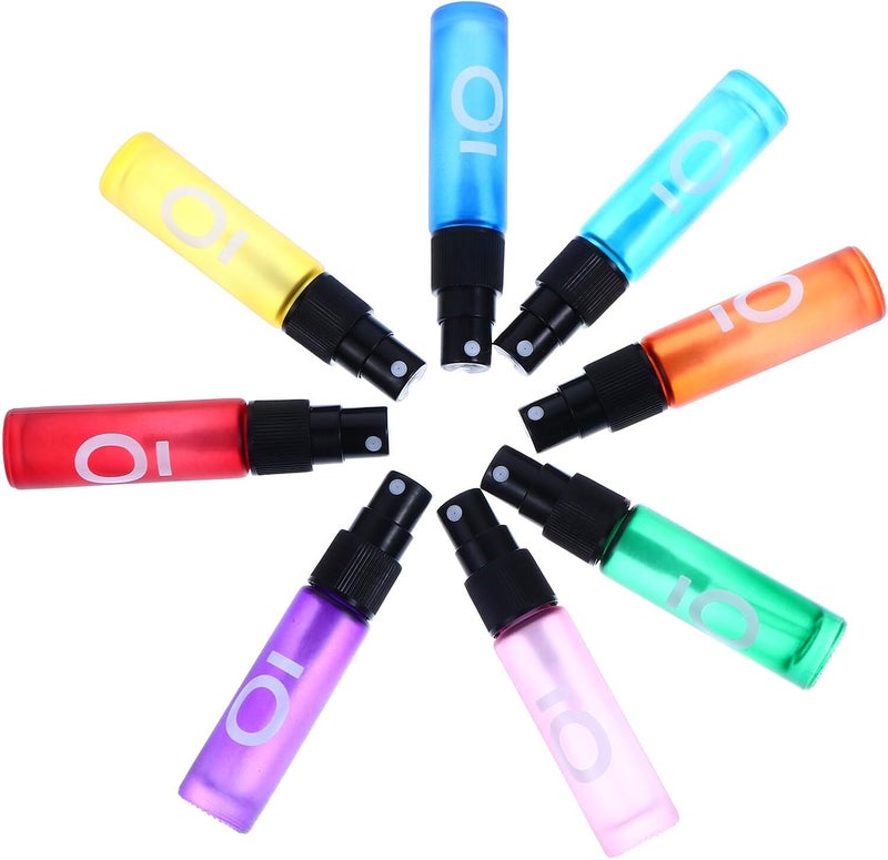 8pcs 10ml Colorful Frosted Glass Roll-on Bottles Refillable Perfume Subpackaging Essential Oil Bottles for Travel and Personal Care Style - Image 1