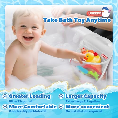 UNEEDE 2-Compartment Mesh Bath Toy Organizer, Easy Access for Children & Parents, Durable 2-Pocket Bath Toys Storage Without Suction Cups,Quick Dry Shower Storage Net to Declutter Bath Time Mess - Image 3