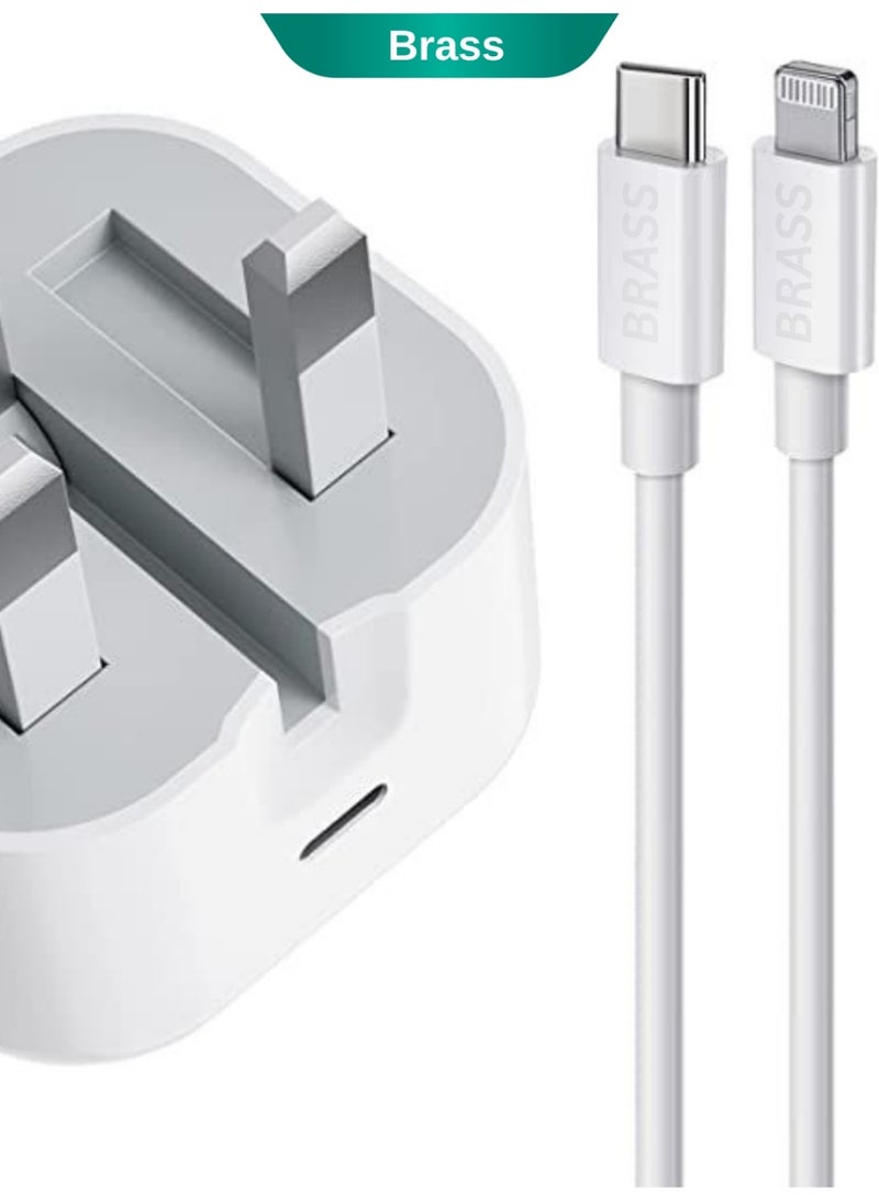 Brass شاحن سريع USB-C بقوة 45 واط بتقنية الشحن السريع PD مع كابل USB-C إلى Lightning، محول شحن سريع لأجهزة iPhone و iPad، شاحن سفر صغير الحجم عالي السرعة - Image 1