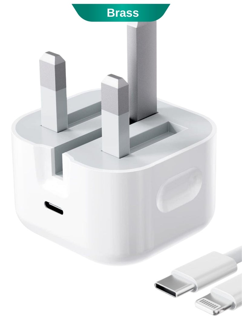 Brass شاحن سريع USB-C بقوة 45 واط بتقنية الشحن السريع PD مع كابل USB-C إلى Lightning، محول شحن سريع لأجهزة iPhone و iPad، شاحن سفر صغير الحجم عالي السرعة - Image 2