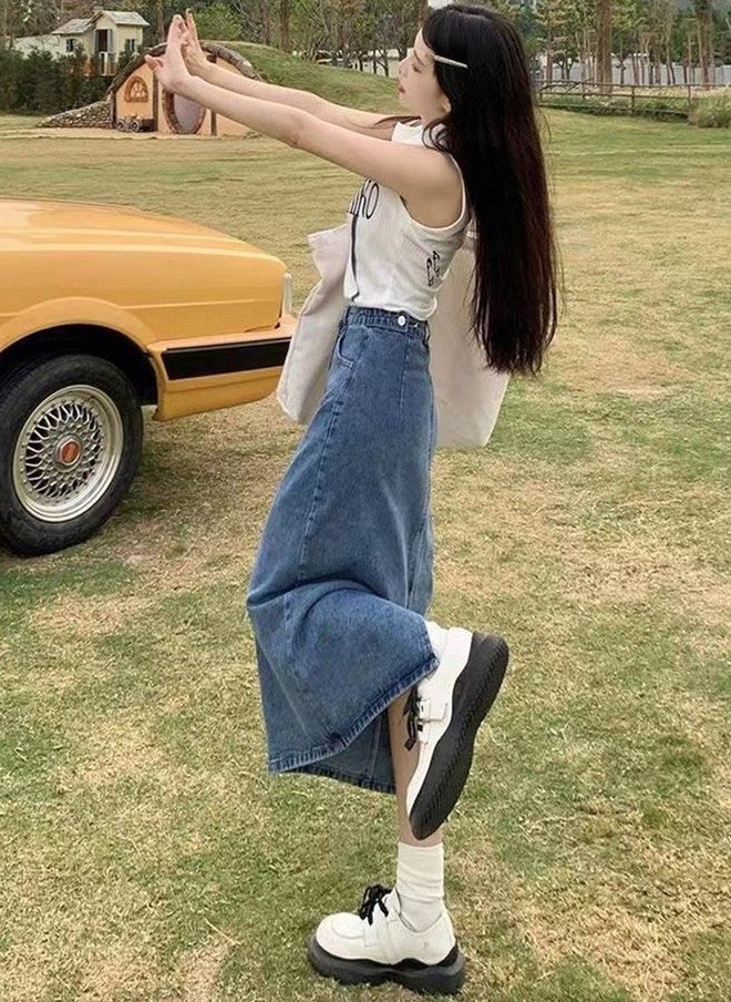 YUNIQEE تنورة جينز ميدي واسعة للنساء - Image 2