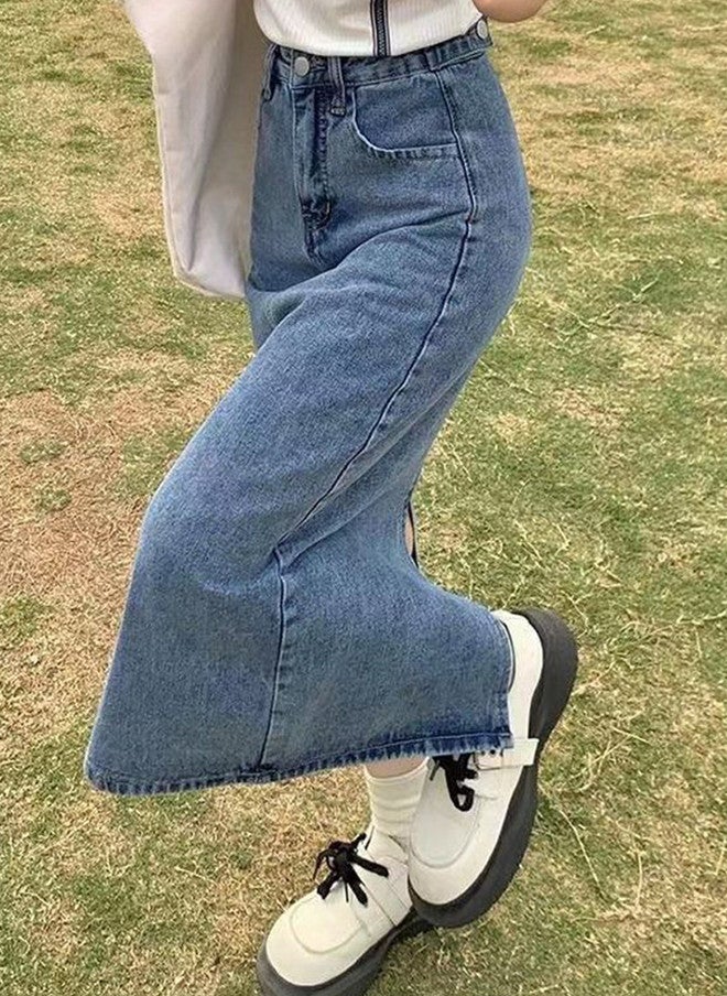 YUNIQEE تنورة جينز ميدي واسعة للنساء - Image 3