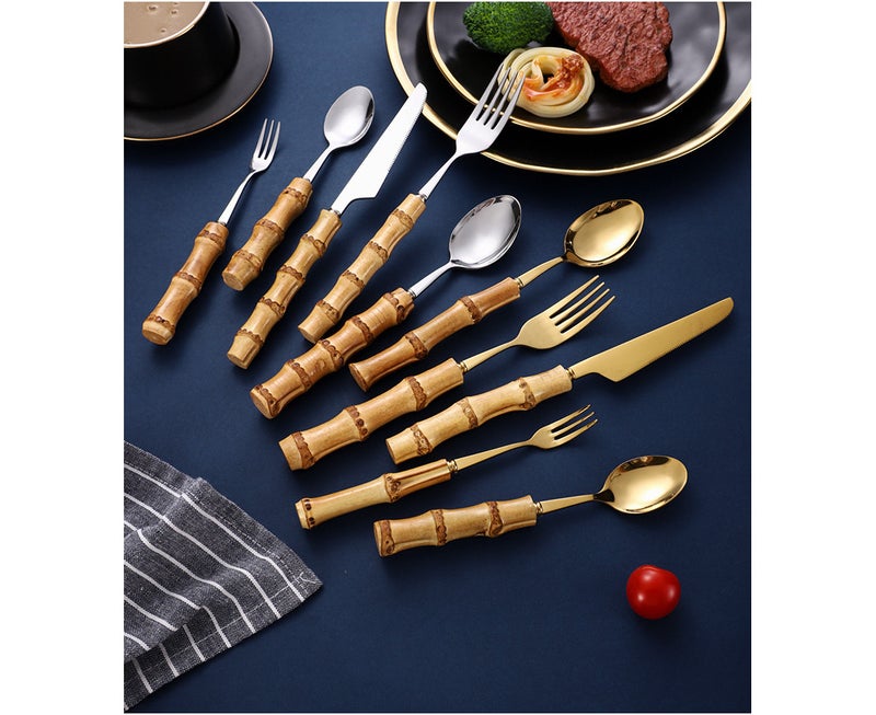 Bamboo 410 Stainless Steel Western Tableware Set - Silver - Image 3
