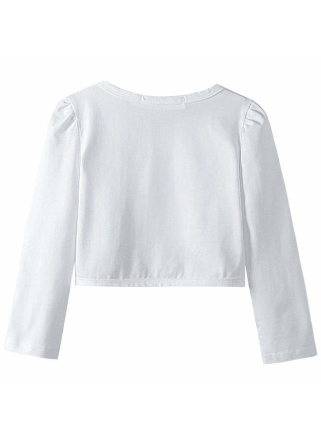 QPANCY Girls Shrugs Lace Bolero Long Sleeve Cardigan Party Church Dress Cover Up, White Pearl, 8-9 Years - Image 2