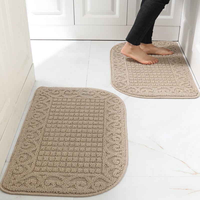 COSY HOMEER COSY HOMEER 27X18 Inch Anti Fatigue Kitchen Rug Mats are Made of 100 Polypropylene Half Round Rug Cushion Specialized in Anti Slippery and Machine WashableBeige2 pcs