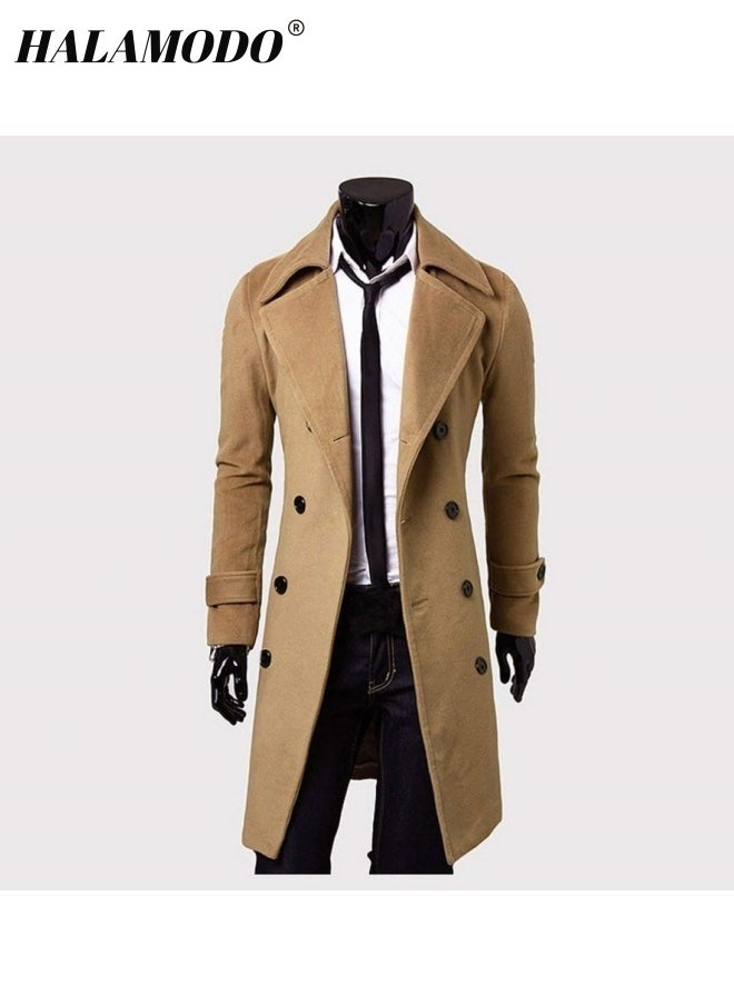 هالامودو معطف شتوي للرجال معطف طويل بقبعة وقبة مزدوجة معطف دافئ للأجواء الباردة ومظهر عصري - Image 2