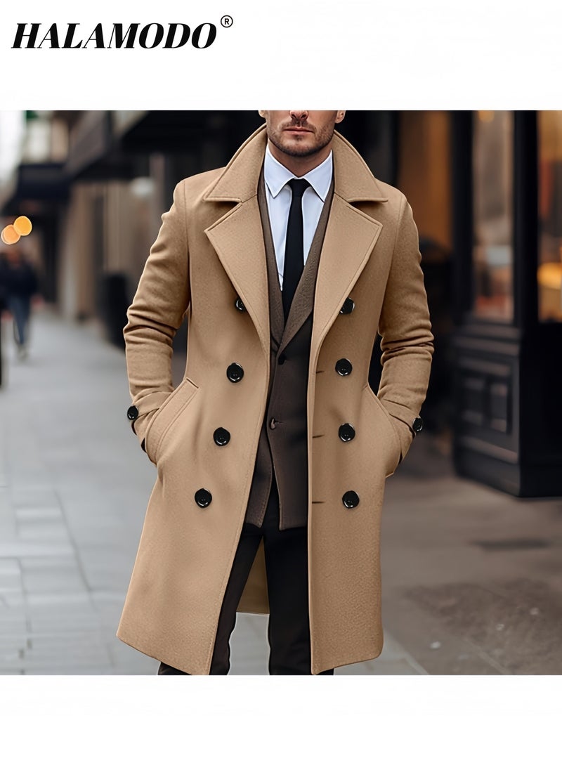 هالامودو معطف شتوي للرجال معطف طويل بقبعة وقبة مزدوجة معطف دافئ للأجواء الباردة ومظهر عصري - Image 5