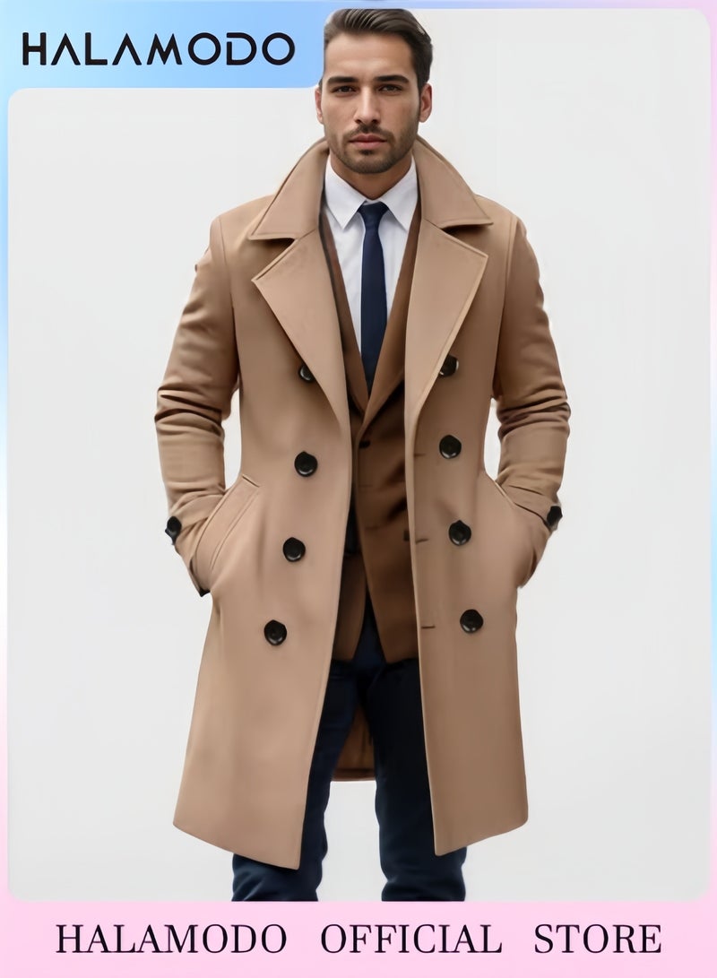 هالامودو معطف شتوي للرجال معطف طويل بقبعة وقبة مزدوجة معطف دافئ للأجواء الباردة ومظهر عصري - Image 1