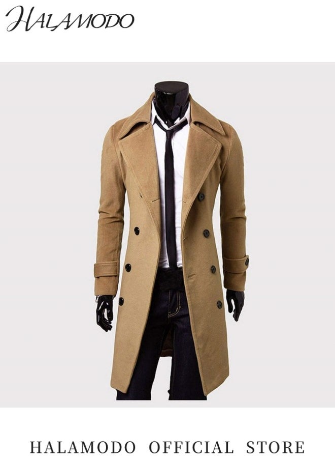 Generic - Men’s Winter Slim Coat Trench Lapel Long Jacket Double Breasted Coat Mid Long Warm Overcoat for Cold Weather and Stylish Look - Image 1
