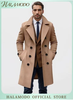 Men’s Winter Slim Coat Trench Lapel Long Jacket Double Breasted Coat Mid Long Warm Overcoat for Cold Weather and Stylish Look