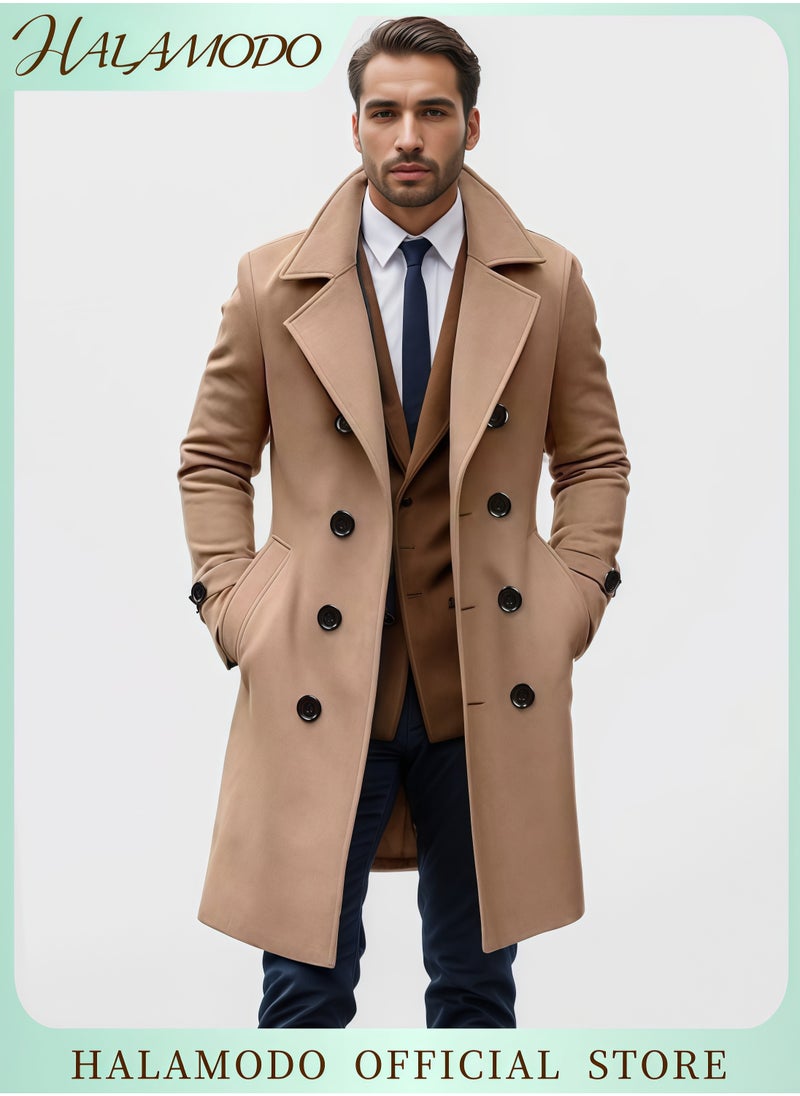 Generic - Men’s Winter Slim Coat Trench Lapel Long Jacket Double Breasted Coat Mid Long Warm Overcoat for Cold Weather and Stylish Look - Image 1