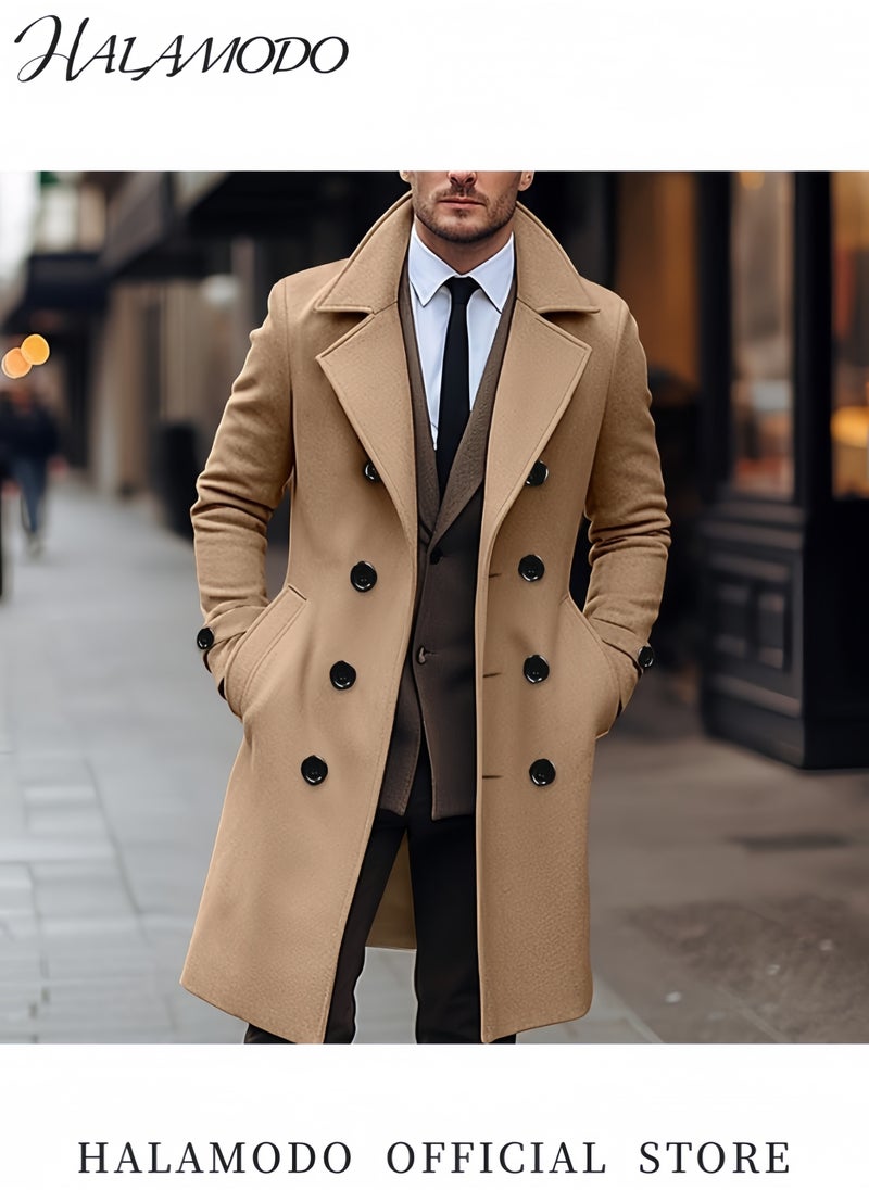Generic - Men’s Winter Slim Coat Trench Lapel Long Jacket Double Breasted Coat Mid Long Warm Overcoat for Cold Weather and Stylish Look - Image 1