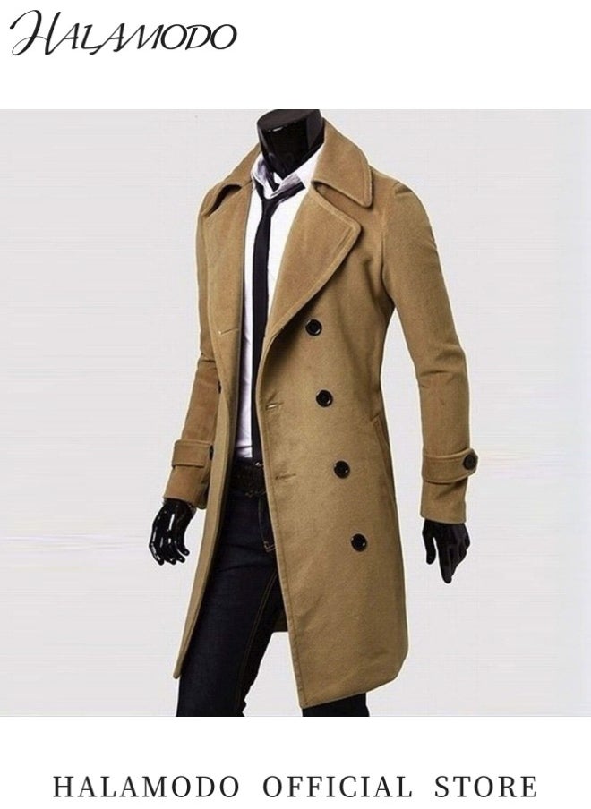 Generic - Men’s Winter Slim Coat Trench Lapel Long Jacket Double Breasted Coat Mid Long Warm Overcoat for Cold Weather and Stylish Look - Image 1