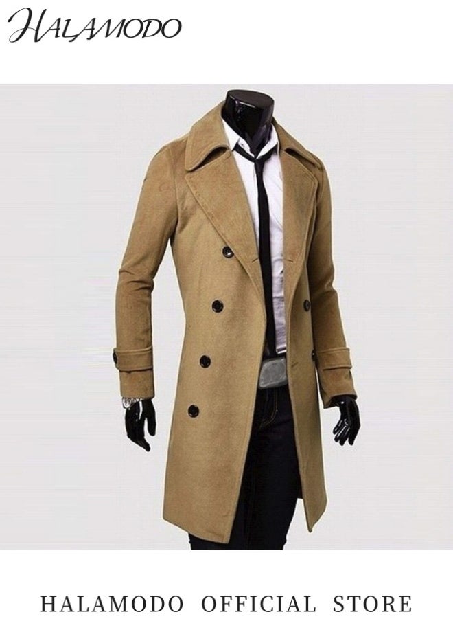 Generic - Men’s Winter Slim Coat Trench Lapel Long Jacket Double Breasted Coat Mid Long Warm Overcoat for Cold Weather and Stylish Look - Image 1