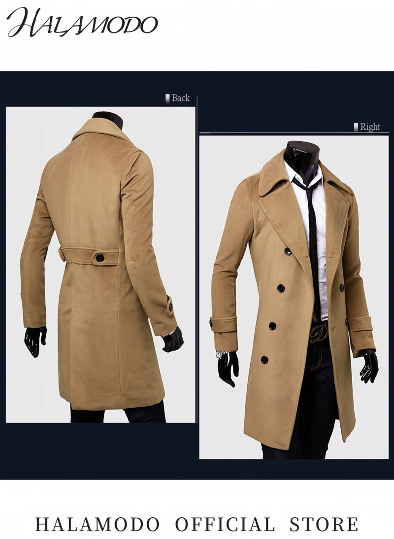 Generic - Men’s Winter Slim Coat Trench Lapel Long Jacket Double Breasted Coat Mid Long Warm Overcoat for Cold Weather and Stylish Look - Image 1