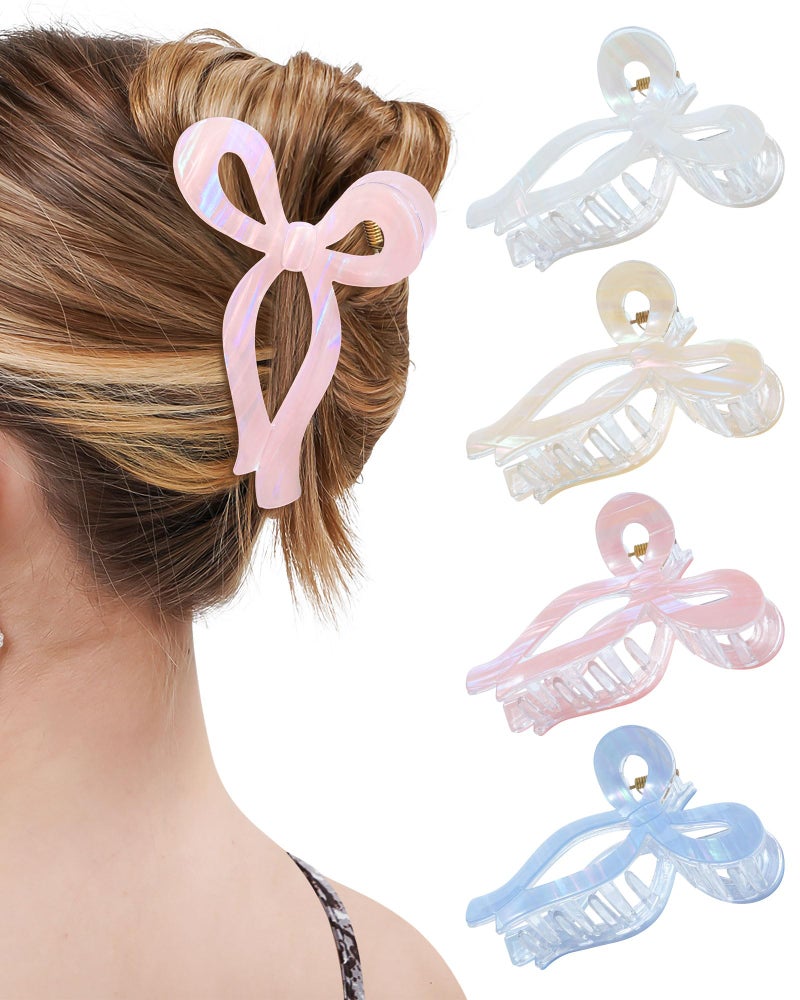 Mesovor 4 Pack Elegant Bow Hair Claw Clips, Nonslip 4.3" Large Hair Grip Hairclips for Thin and Thick | Acrylic Hair Strong Hold Hair Jaw Clamps (Mermaid Stripes) - Image 1