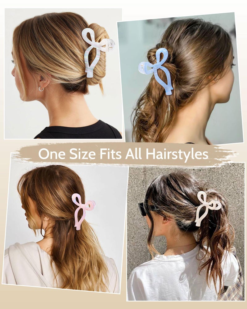 Mesovor 4 Pack Elegant Bow Hair Claw Clips, Nonslip 4.3" Large Hair Grip Hairclips for Thin and Thick | Acrylic Hair Strong Hold Hair Jaw Clamps (Mermaid Stripes) - Image 5