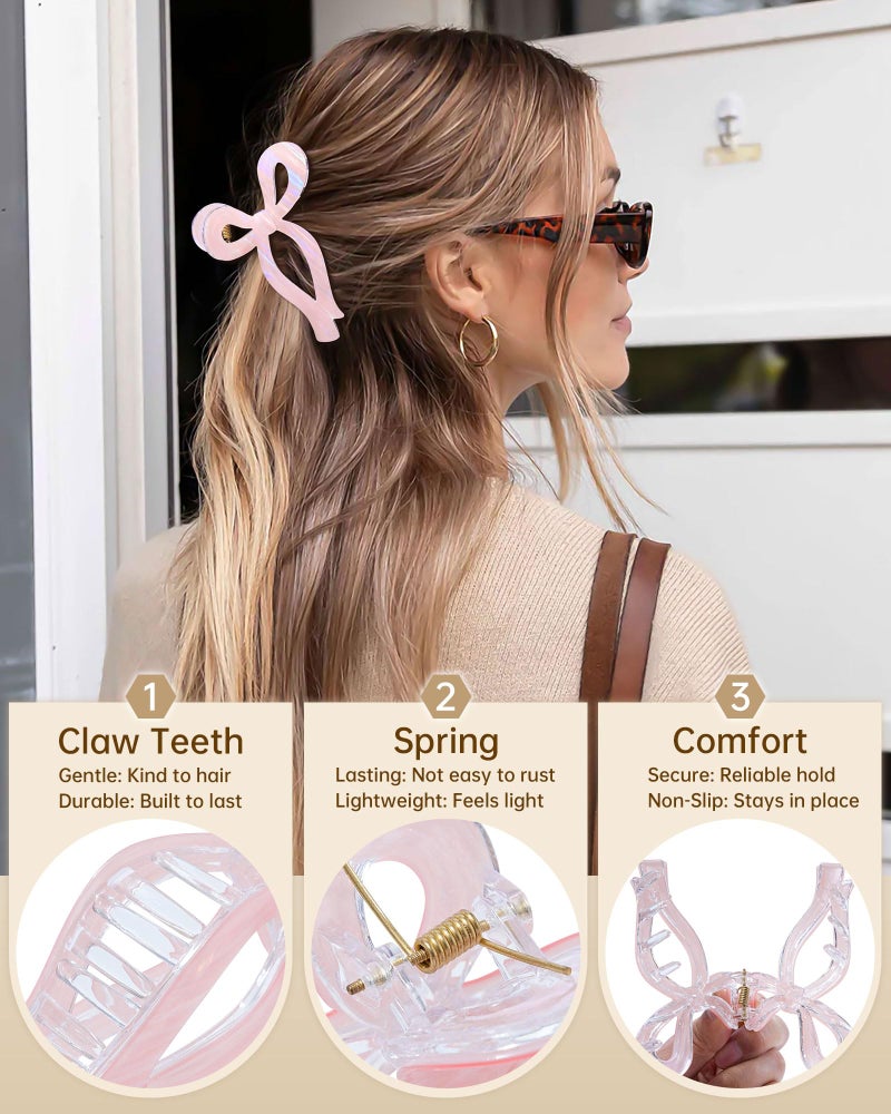 Mesovor 4 Pack Elegant Bow Hair Claw Clips, Nonslip 4.3" Large Hair Grip Hairclips for Thin and Thick | Acrylic Hair Strong Hold Hair Jaw Clamps (Mermaid Stripes) - Image 3