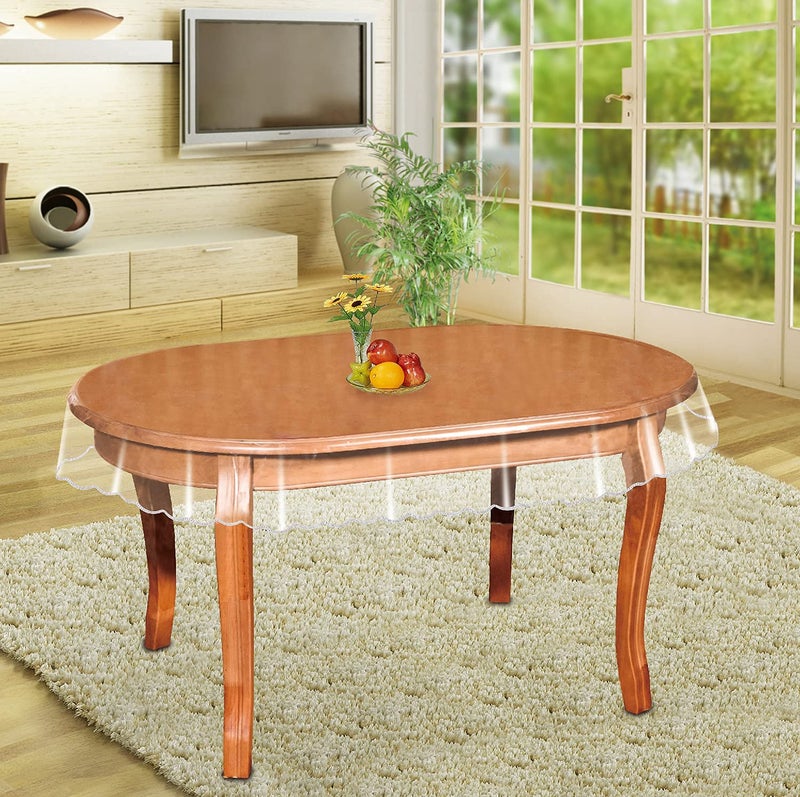 DurableDelights DurableDelights Clear Plastic Tablecloth Protector Kitchen Waterproof Stain Resistant Wipeable Transparent Vinyl Table Cover Oval 60 x 90 