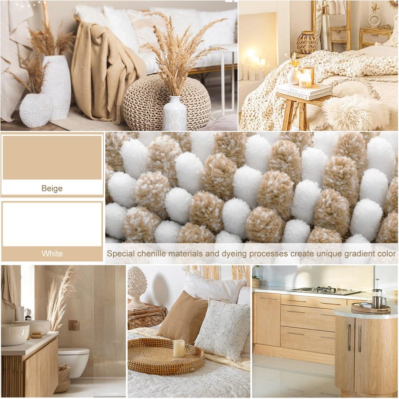 BSICPRO Bathroom Rugs and Mats Sets, 2 Piece Thick Absorbent Chenille Bath Mat Rug Set Non Slip, Soft Shaggy Bath Floor Mats for Bathroom, Machine Washable (20" x 47" Plus 16" x 24", Beige) - Image 3