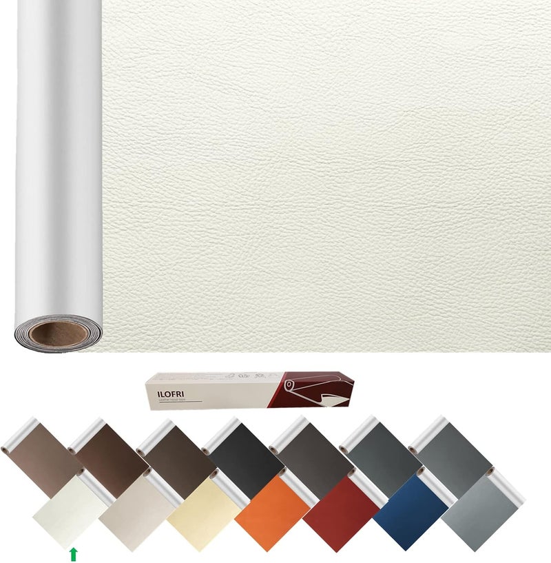 ILOFRI Large Leather Repair Patch 60x17 inch, Self Adhesive Vinyl and Leather Repair Tape Kit for Couch, Car Seat, Furniture, Upholstery, Sofa, Chairs, Handbags - Beige - Image 1