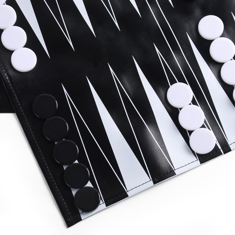 Magic Vosom 3 in 1 Backgammon Chess Checkers Set  Roll up Travel Game Set for Adults and Kids  Black & Brown(3 in 1 Set) - Image 4