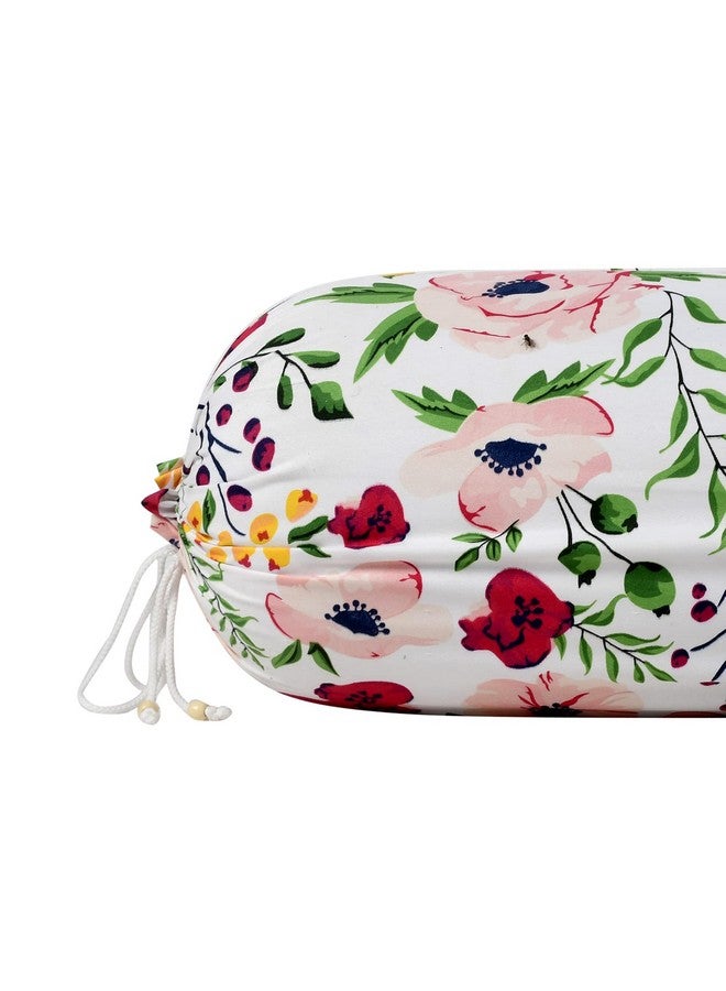 Kuber Industries Flower Printed Cotton Bolster Cover- Set of 4, 16"x32" (White & Pink)-44KM0131 - Image 3