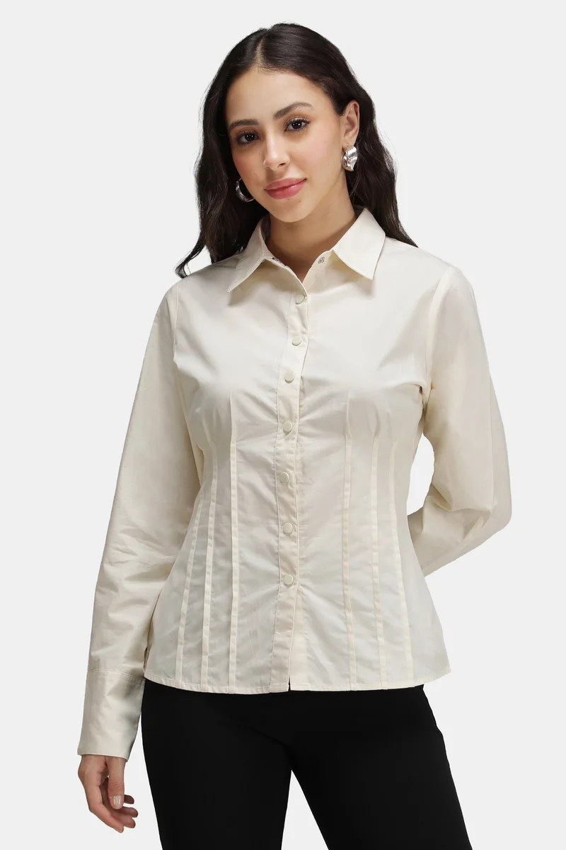 Virgio Solid Cotton Contoured Stitch Corset Shirt for Women