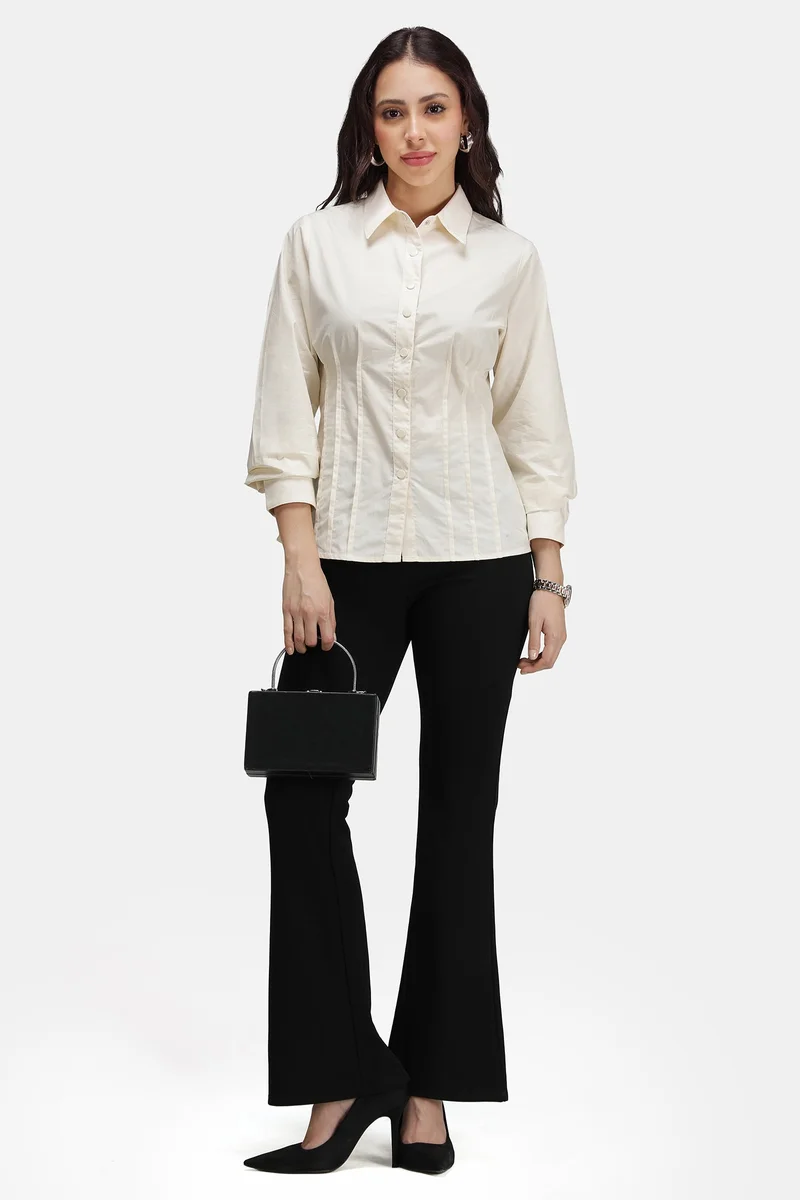 Virgio Solid Cotton Contoured Stitch Corset Shirt for Women
