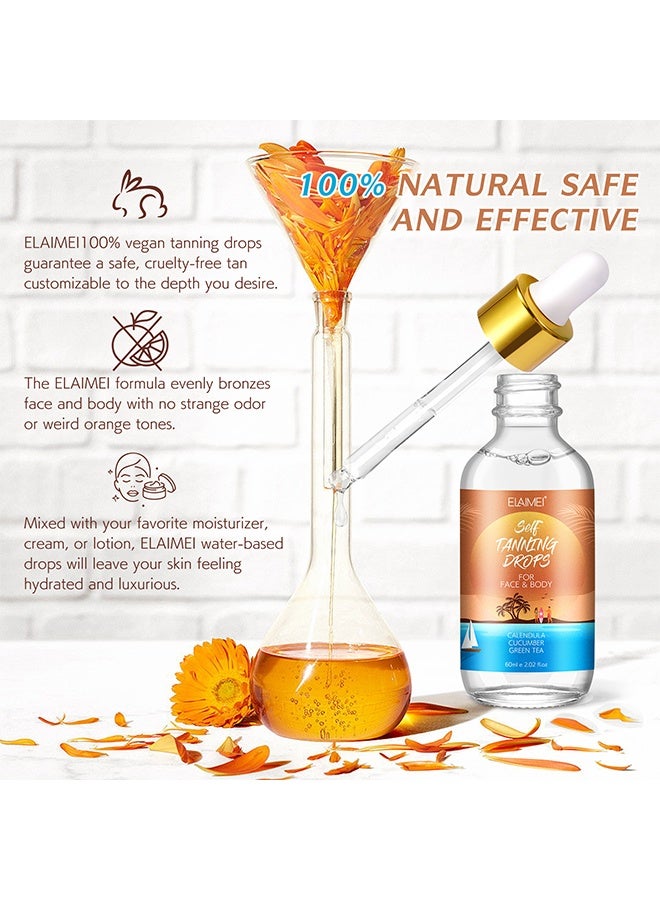 Elaimei Self Tanning Drops ，for Face & Body - Fast-Acting, Long-Lasting Tan - Vegan & Cruelty Free, Customizable Shade - Mix with Moisturizer, Natural Ingredients - 60ml - Image 4