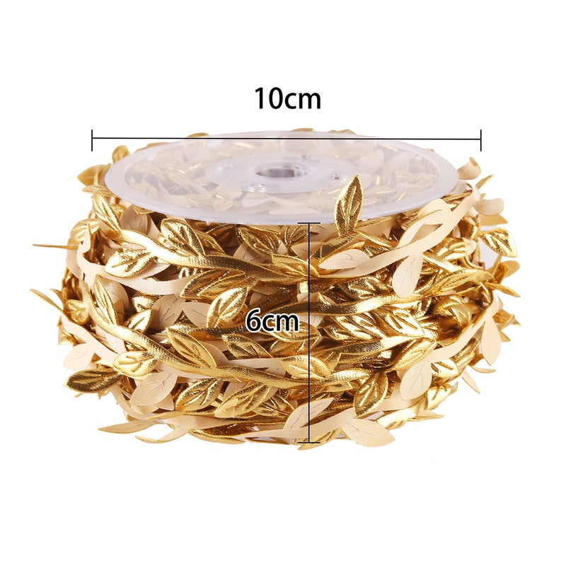 DECORA 36 Yards Artificial Gold Leaf Ribbon Trim for Wreath Making and Christmas Gift Wrapping Wedding Decoration - Image 2